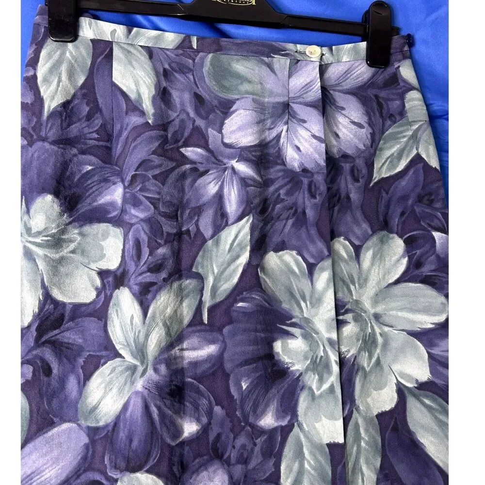 Vtg Talbots Womens Dark Floral Silk Wrap Skirt Sz 2P Tropical Resort Vacay Chic